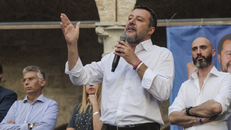 Il leader della Lega, Matteo Salvini, ad Ascoli Piceno