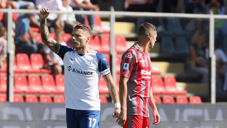 Ciro Immobile esulta dopo il gol in Cremonese-Lazio