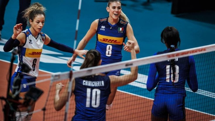 Le azzurre contro l'Olanda (Galbiati/FIPAV)