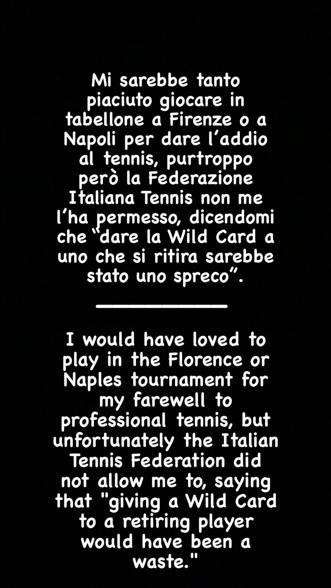 Il post su Instagram di Seppi