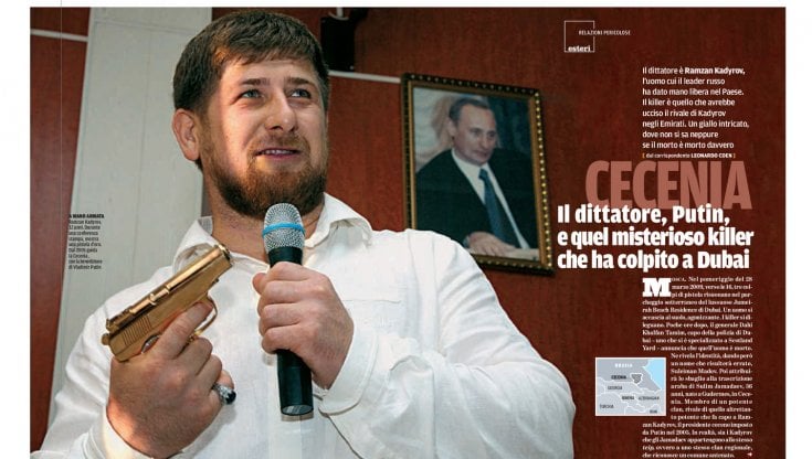 Un articolo del Venerd&igrave; del 2009 dedicato a Ramzan Kadyrov: microfono, anello al mignolo e pistola d&rsquo;oro per il leader ceceno