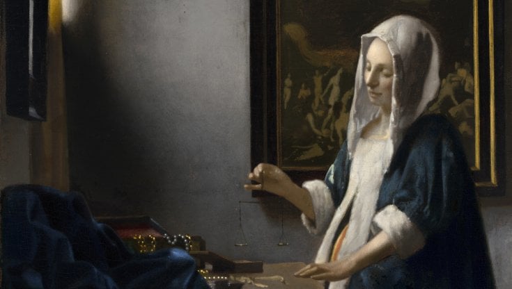 Un dettaglio da La pesatrice di perle di Jan Vermeer, che arriver&agrave; ad Amsterdam dalla Frick Collection di New York
