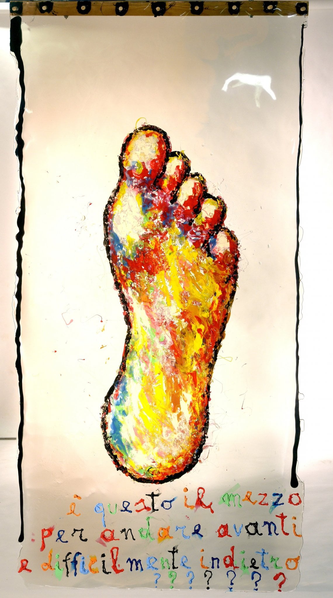 Una delle dodici opere realizzate dal 1995 a oggi, in mostra alla galleria Delle Piane, in via Giusti 24, a Milano