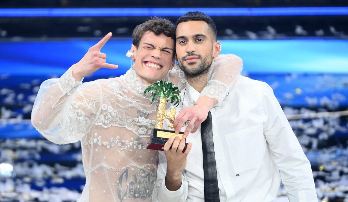 Blanco e Mahmood dopo la vittoria alla 72esima edizione del Festival di Sanremo