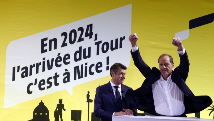 Il sindaco di Nizza Christian Estrosi e il direttore del Tour Christian Prudhomme