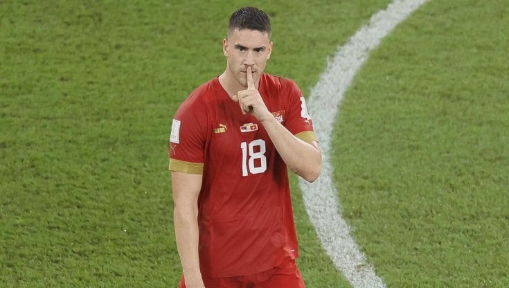 Dusan Vlahovic dopo il gol alla Svizzera