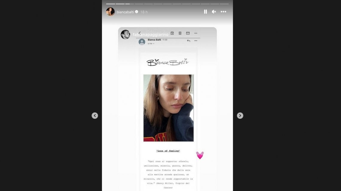 Un fermo immagine dal profilo Instagram di Bianca Balti