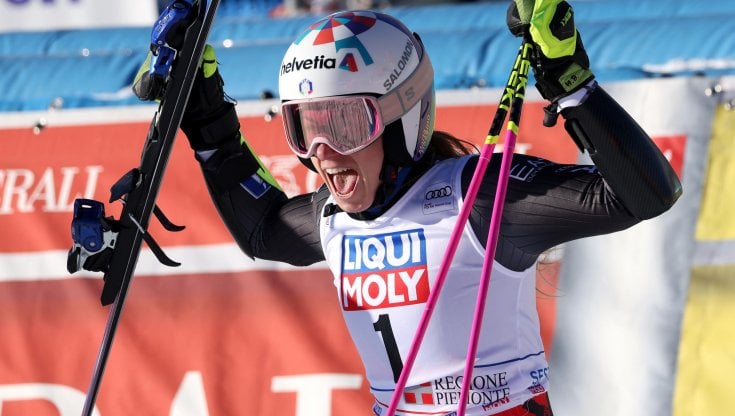 Marta Bassino, 26 anni, dopo la vittoria a Sestriere, la sesta per lei in Coppa del mondo