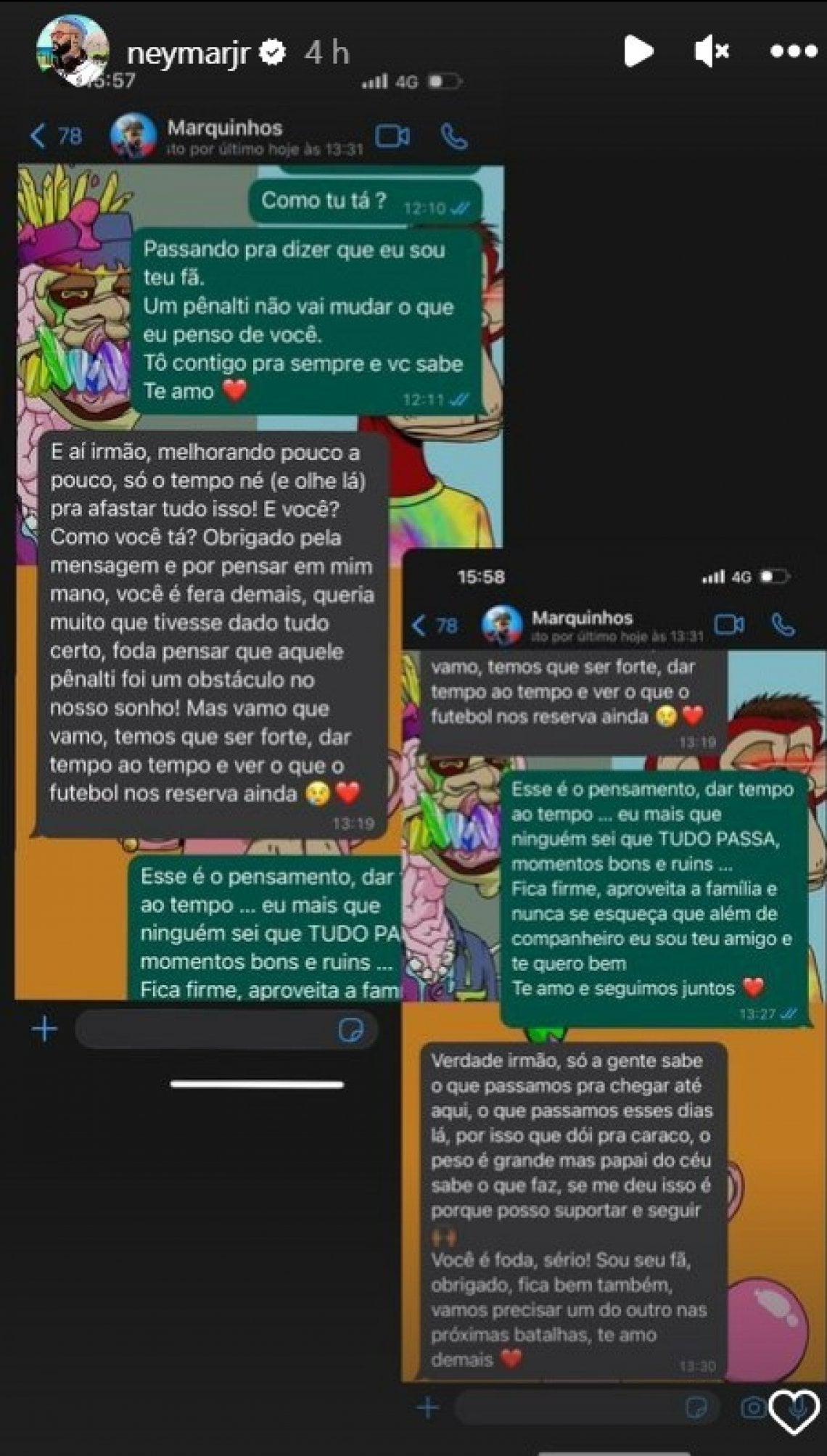 La chat di Neymar e Marquinhos