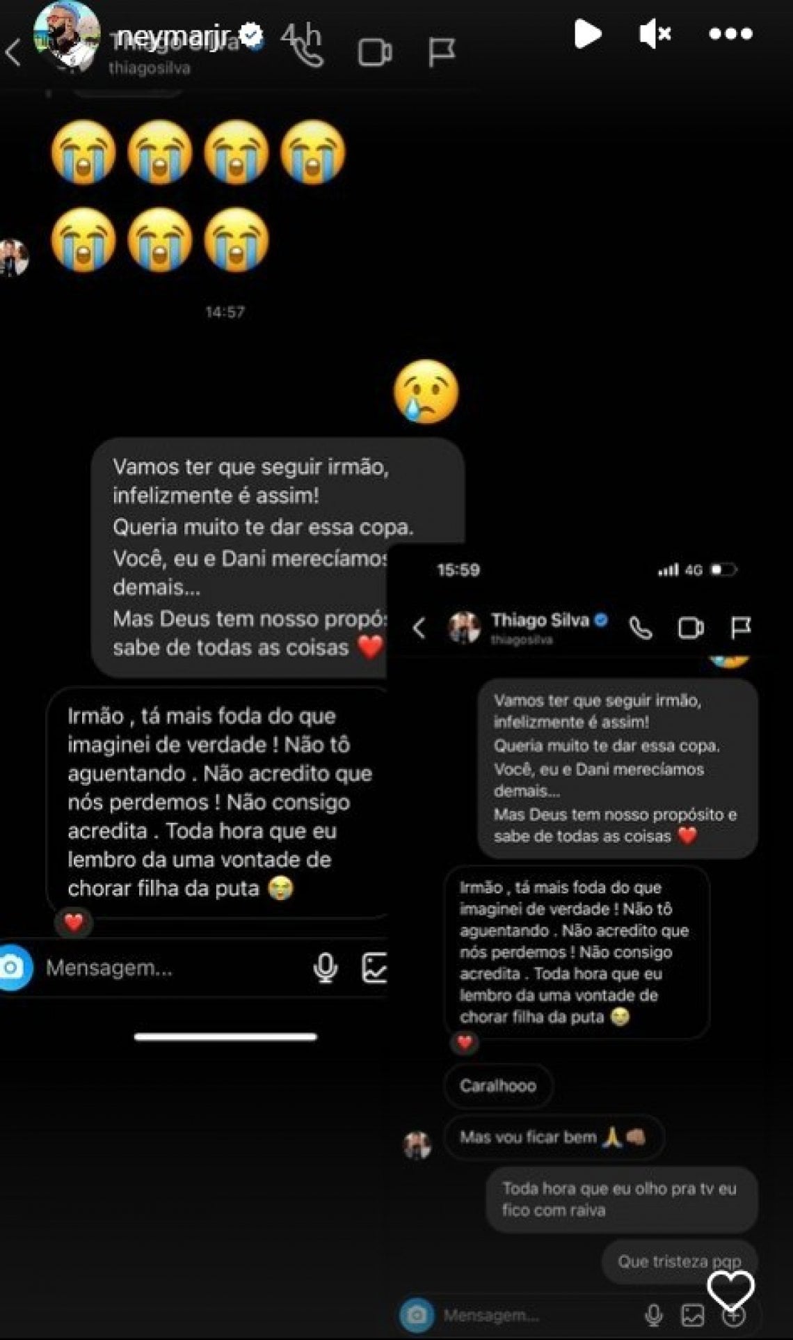 La chat tra Neymar e Thiago Silva