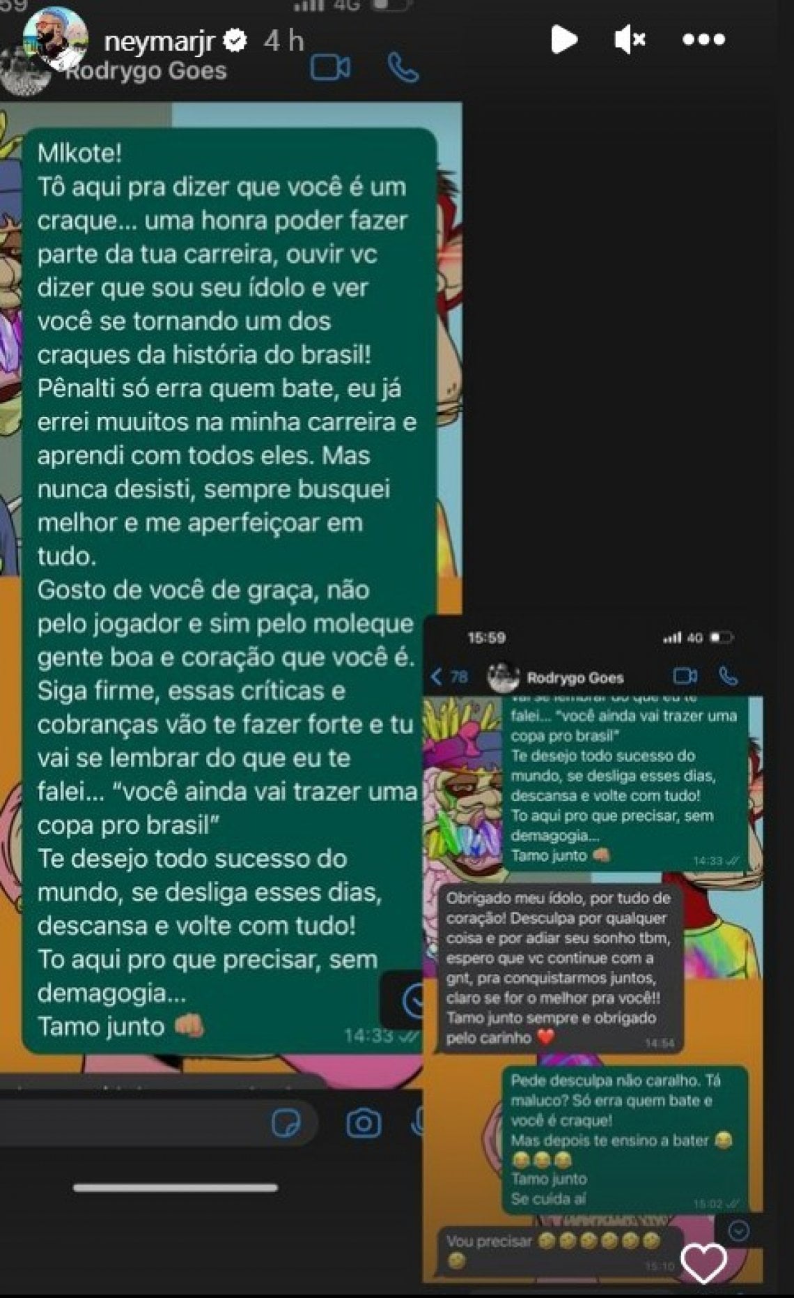 La chat tra Neymar e Rodrygo
