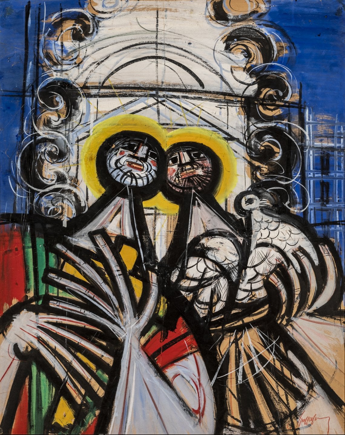 Santi Cosma e Damiano con cattedrale barocca, 1950. Tempera su cartone di Luigi Spazzapan, collezione Giletti, galleria regionale d'arte contemporanea Luigi Spazzapan&nbsp;