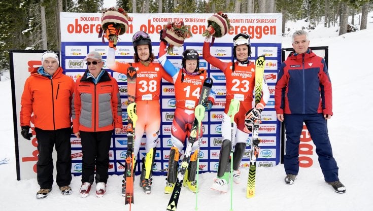 Il podio finale dello slalom di Obereggen