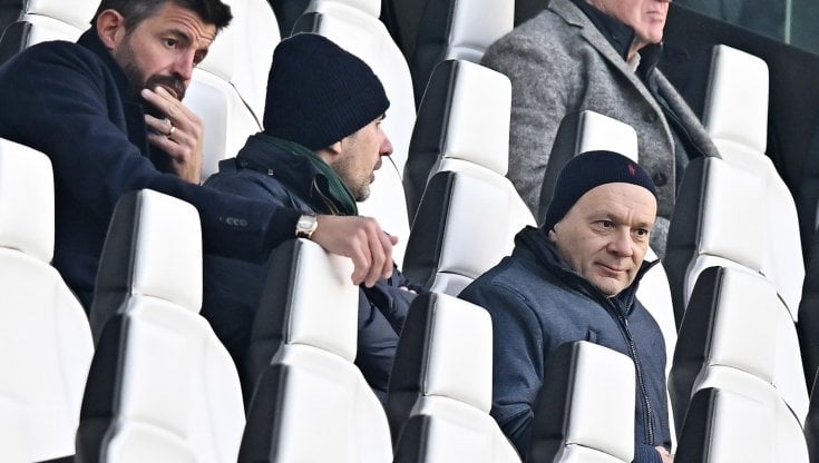 Maurizio Scanavino, primo da destra nella foto, in tribuna all'Allianz Stadium