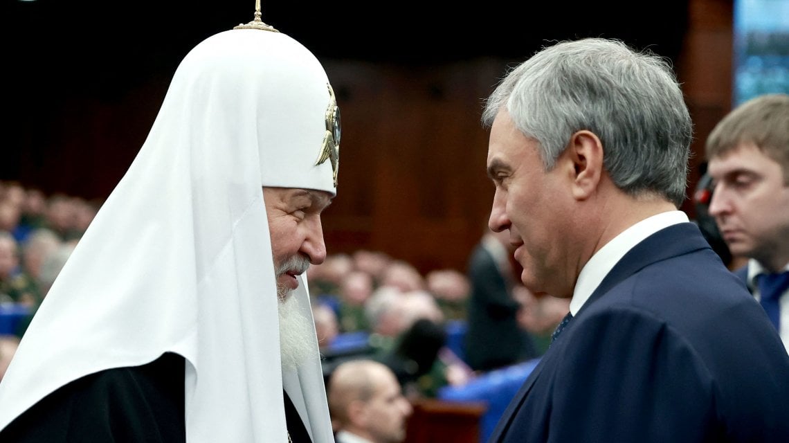 Il patriarca russo Kirill con Vyacheslav Volodin