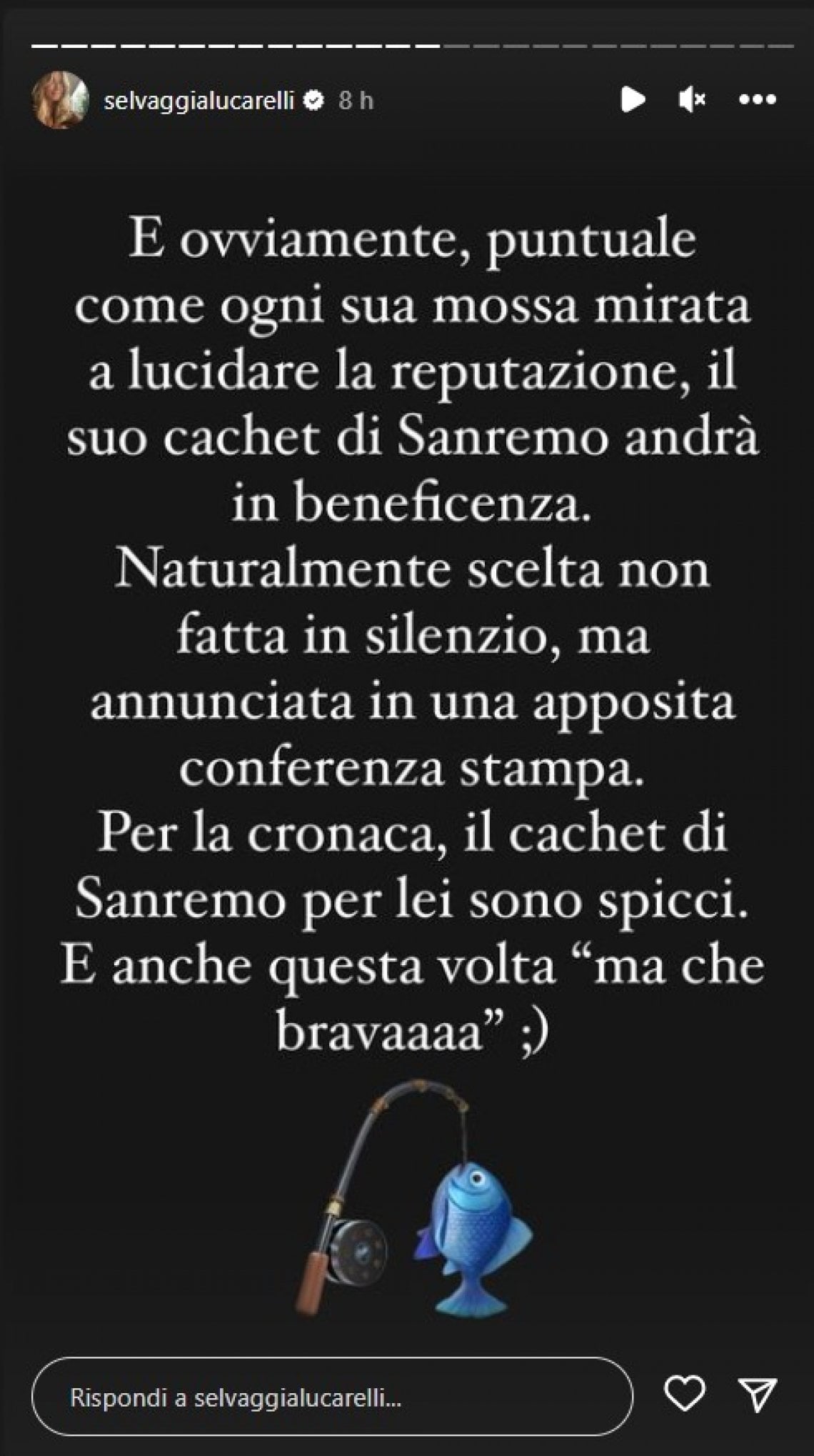 Il post di Selvaggia Lucarelli apparso nelle sue storie Instagram