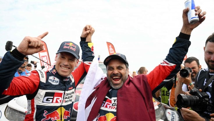Nasser Al-Attiyah, a destra e Mathieu Baumel esultano