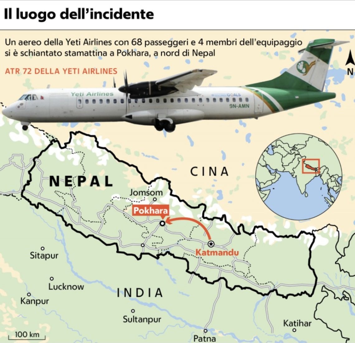 Nepal, aereo della Yeti Airlines precipita in fase di atterraggio ...