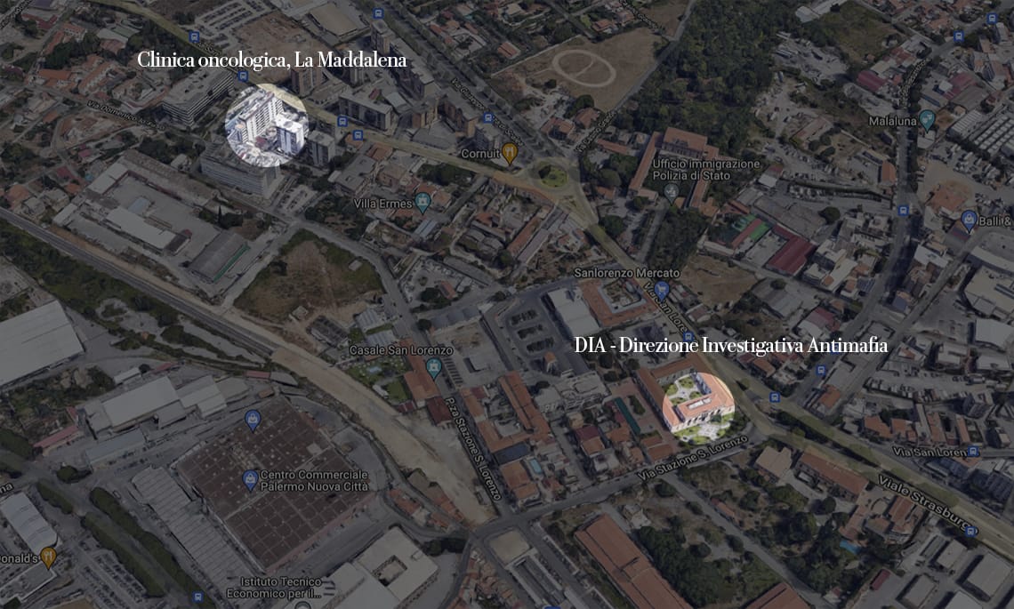La distanza tra il Centro Operativo Antimafia e la Clinica oncologica
