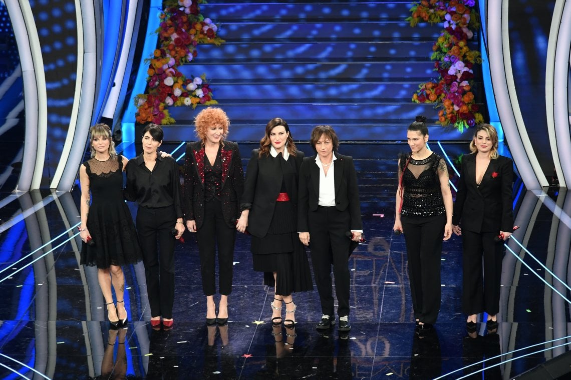 Elisa e Giorgia a Sanremo 2020 presentano insieme alle colleghe Alessandra Amoroso, Fiorella Mannoia, Laura Pausini, Gianna Nannini,&nbsp; Emma Marrone il concerto "Una nessuna centomila" contro la violenza sulle donne