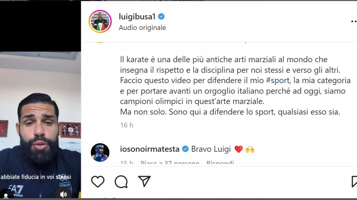 Luigi Bus&agrave; durante il suo post su Instagram