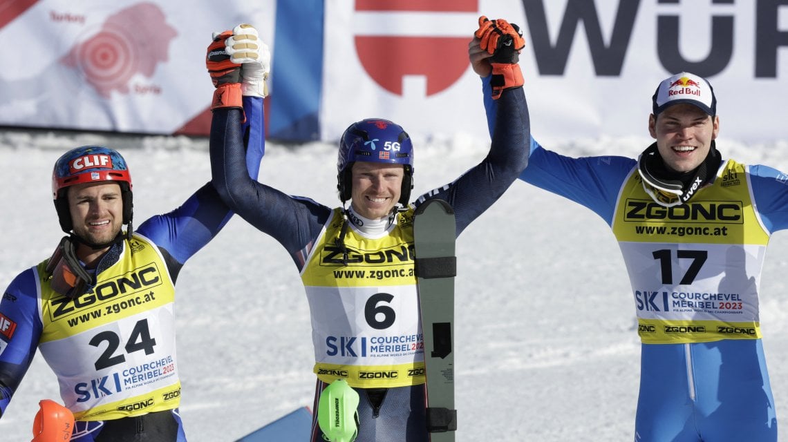 Alex Vinatzer (a destra) con AJ Ginnis e Henrik Kristoffersen
