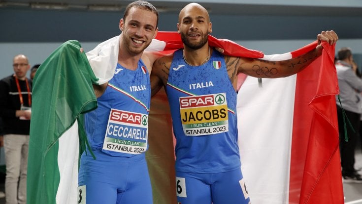 Samuele Ceccarelli e Marcell Jacobs, oro e argento europei nei 60 indoor