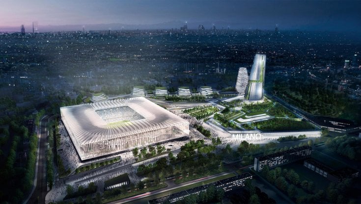 il rendering del progetto del 2019 dello Studio Populous per un nuovo stadio a due anelli (Ansa)