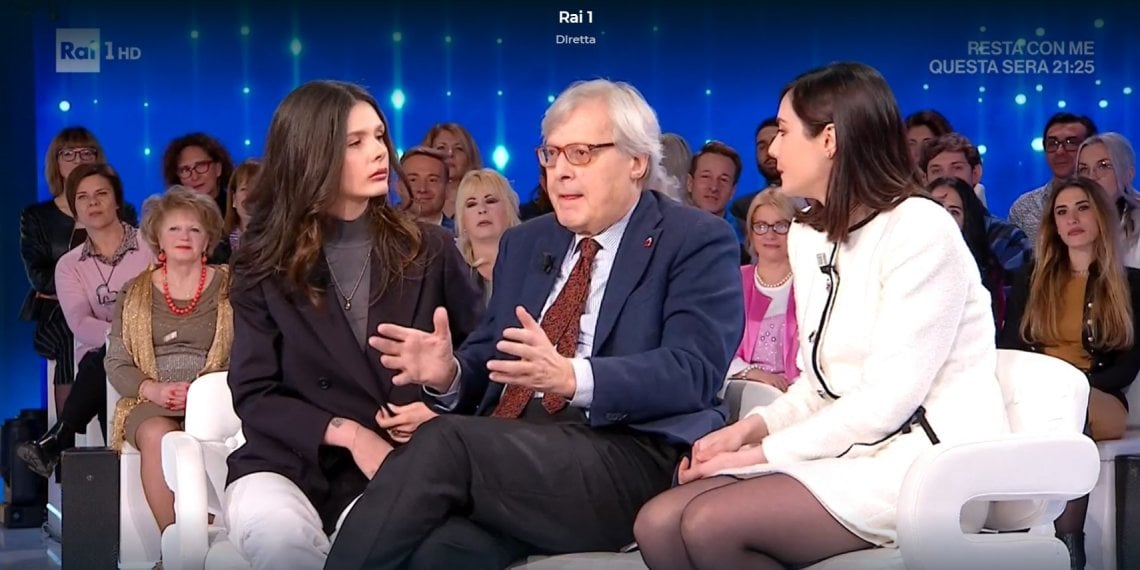 Sgarbi a "Domenica In" con le due figlie,Evelina a sinistra e Alba a destra