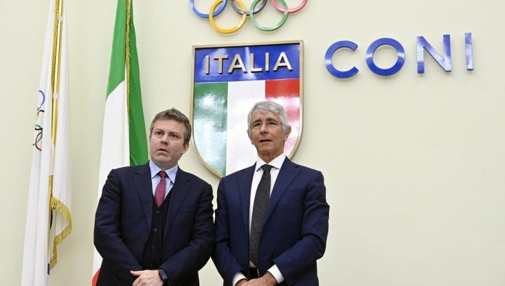 Il ministro Andrea Abodi col presidente della Lega di A Lorenzo Casini