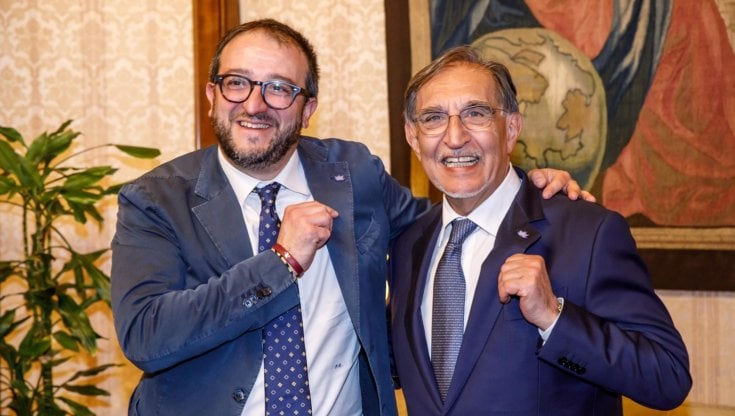 Il Presidente del Senato Ignazio La Russa con&nbsp; il sindaco dell'Aquila Pierluigi Biondi