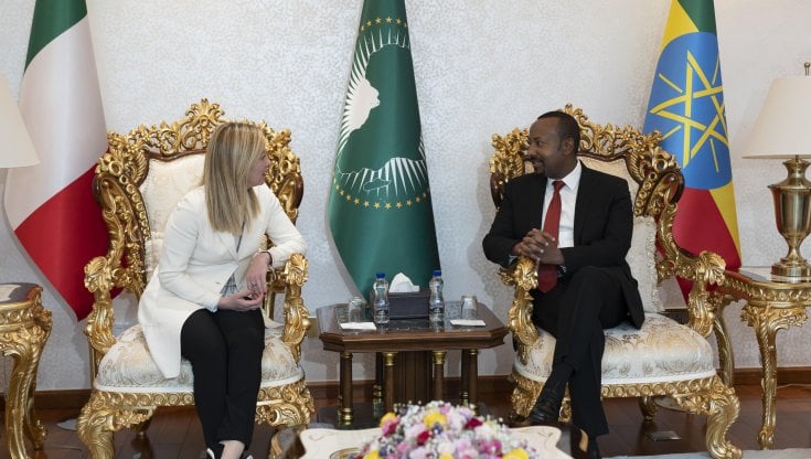 Giorgia Meloni e il primo ministro etiope Abiy Ahmed Ali