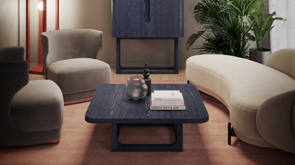 Metropolitan Frames &egrave; la nuova collezione di Itlas progettata da Matteo Bianchi. In foto, il tavolo della linea Tribeca in rovere tinto blu