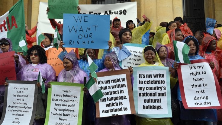 Beirut, Libano: una protesta dei lavoratori immigrati