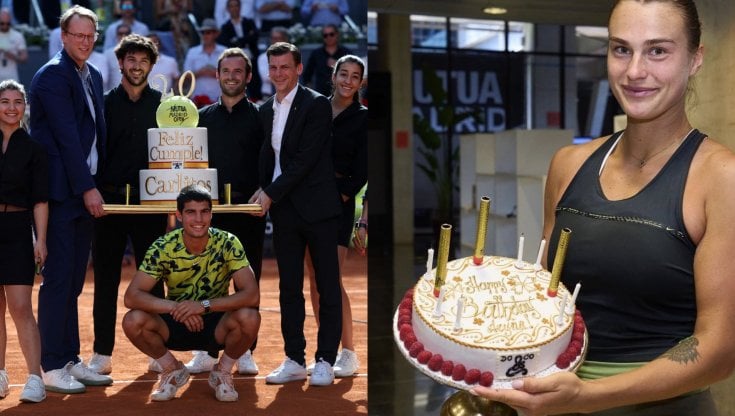 A sinistra la torta di Alcaraz, a destra quella della Sabalenka