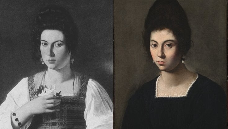 A sinistra, il ritratto di Fillide Melandroni, di Caravaggio, scomparso a Berlino nel 1945. A destra, la tela che rappresenta la cortigiana e di cui sta studiando l'attribuzione