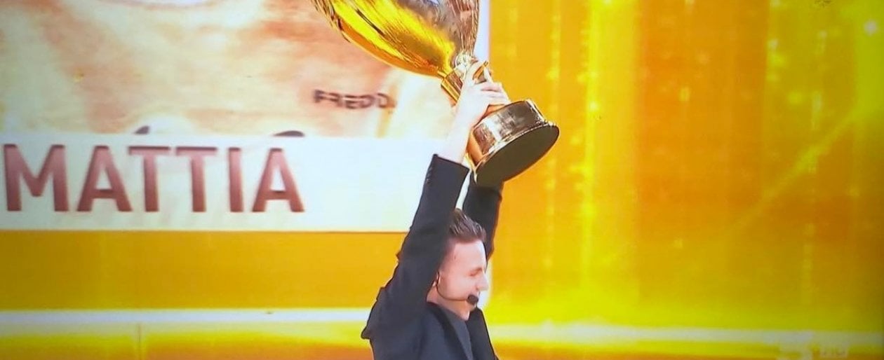 L'esultanza di Mattia dopo la vittoria ad "Amici 2023"