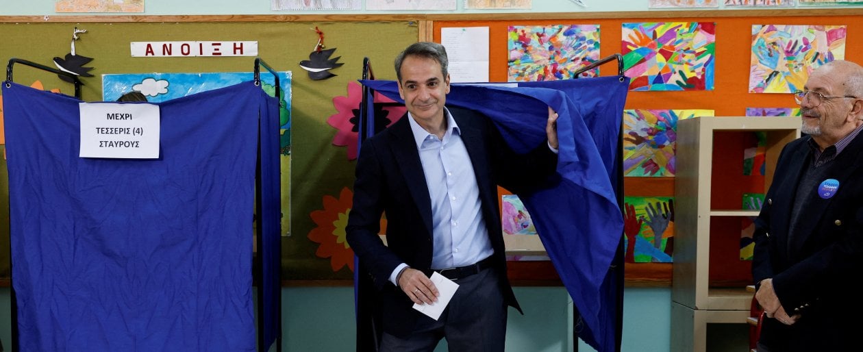 Kyriakos Mitsotakis al voto ad Atene