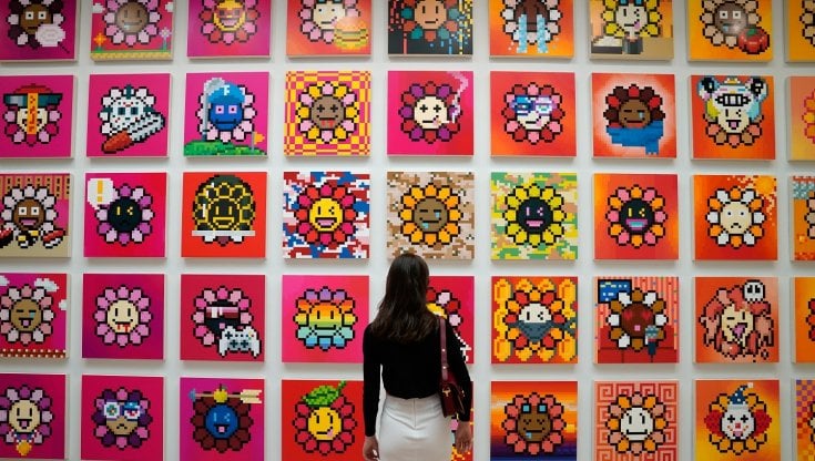 L&rsquo;opera Nft dell&rsquo;artista giapponese Takashi Murakami esposta nella galleria Gagosian di New York