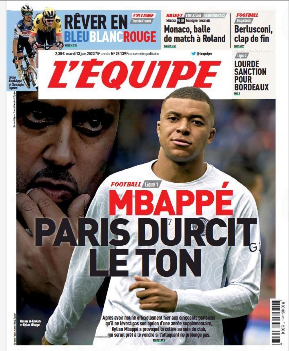 La prima pagina dell'Equipe con la decisione di Mbapp&eacute;