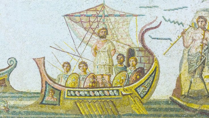 Ulisse resiste al canto delle sirene (mosaico romano, Museo Nazionale del Bardo)