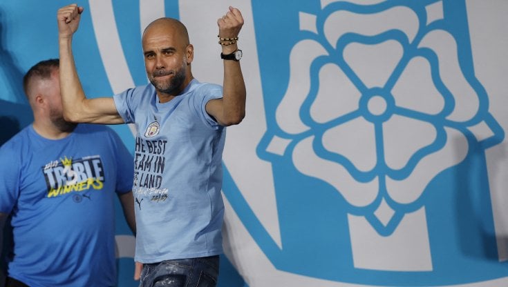 Pep Guardiola festeggia la vittoria della Champions League