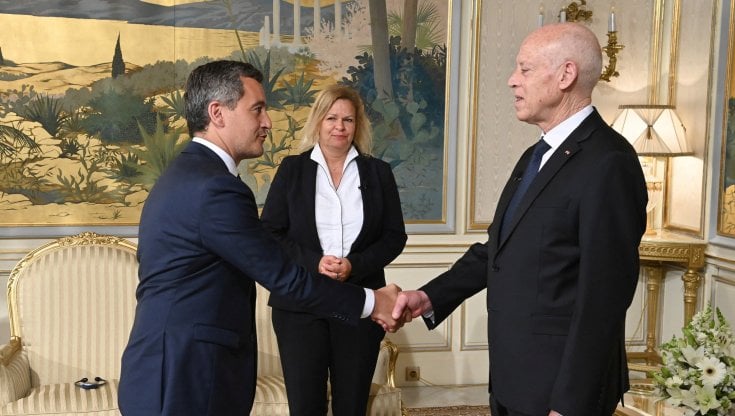 Il ministro degli Interni francese Gerald Darmanin e la sua&rsquo;omologa tedesca Nancy Faeser incontrano il presidente della Tunisia Kais Saied