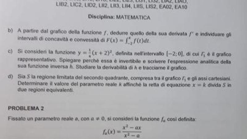 Un altro dei problemi di matematica per i licei Scientifici
