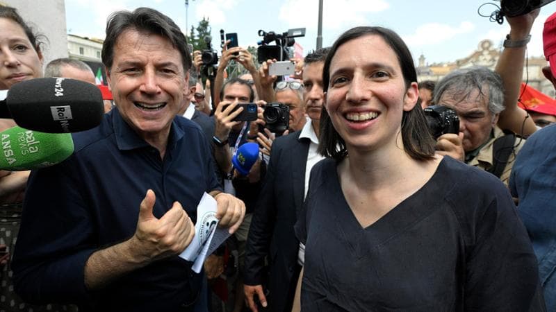 Giuseppe Conte e Elly Schlein alla manifestazione della Cgil a Roma
