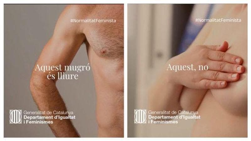 Una comunicazione del Ministero dell'Uguaglianza e del femminismo catalano. "Questo &egrave; un capezzolo libero". "Questo no"
