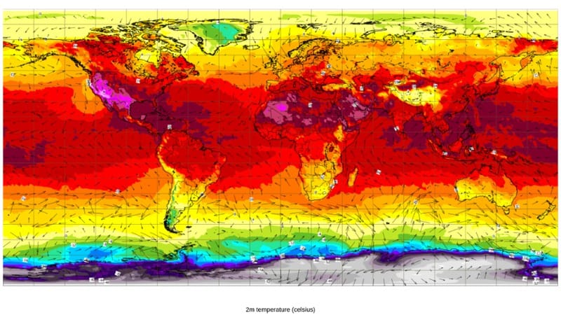 La mappa delle temperature del Centro europeo per le previsioni meteo
