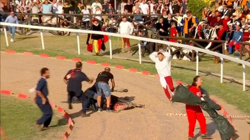 Cavalla cade durante la corsa Quintana di Ascoli: i veterinari costretti ad abbatterla perché ferita
