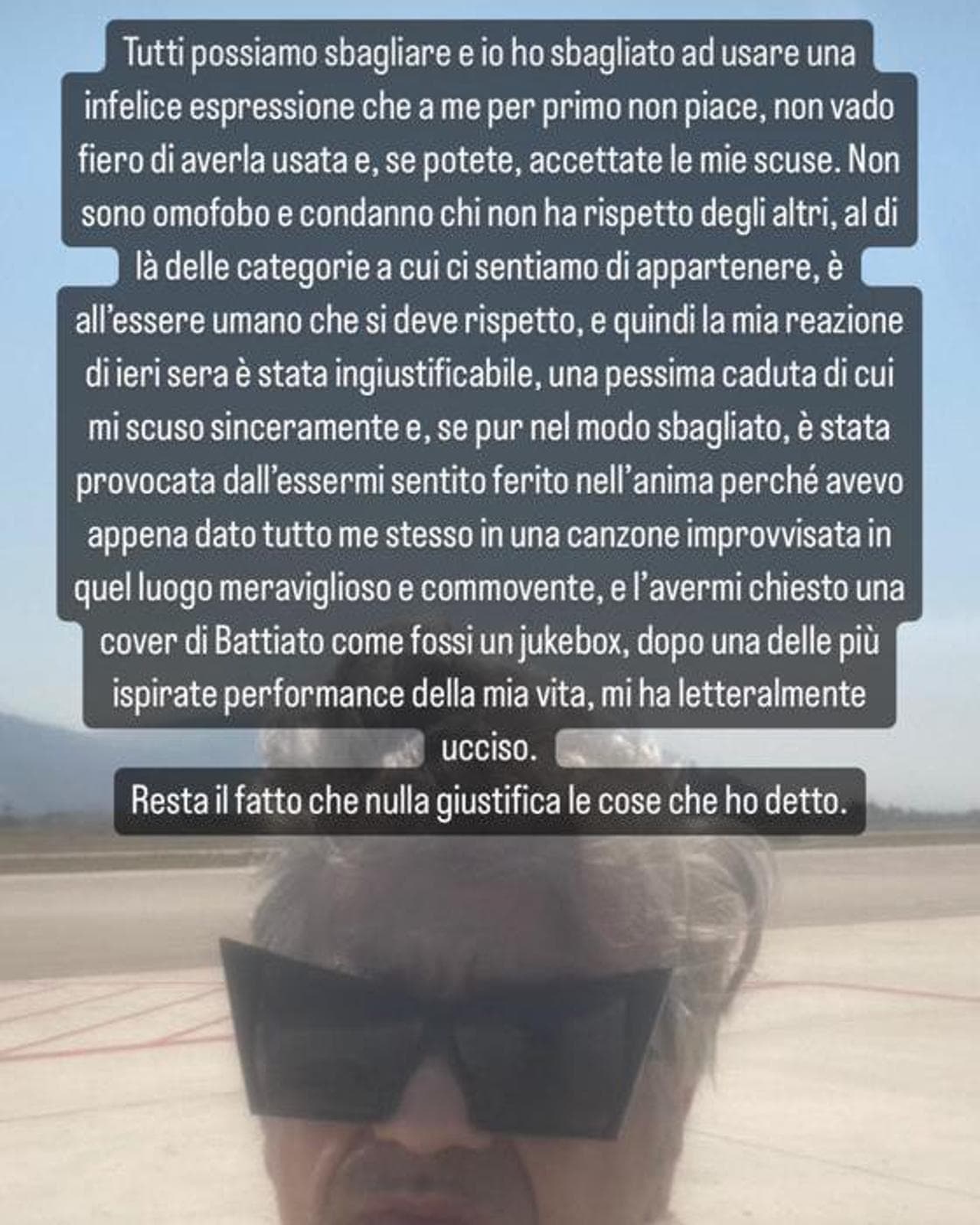Le scuse di Morgan nella storia su Instagram
