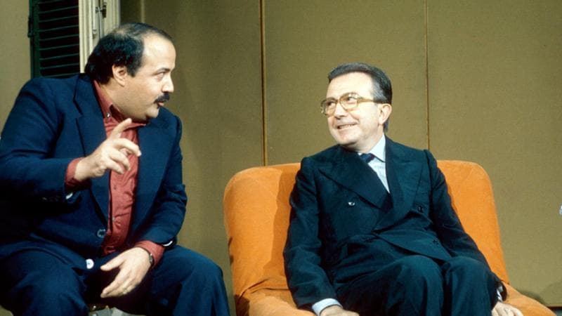 1976 TRASMISSIONE TELEVISIVA BONTA' LORO NELLA FOTO MAURIZIO COSTANZO INTERVISTA GIULIO ANDREOTTI
